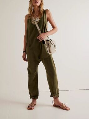 Free People Olive Green High Roller Jumpsuit Relaxed Utility Jumpsuit Overalls